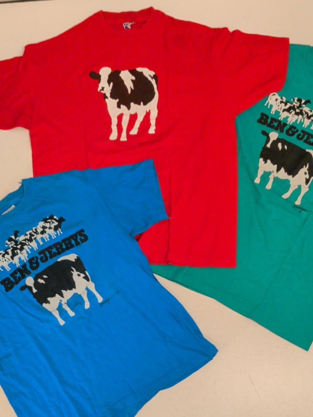 Vintage 80s Cow Graphic 3 Tees 2 Ben & Jerry's Single Stitch '83 & 1985 M L & XL